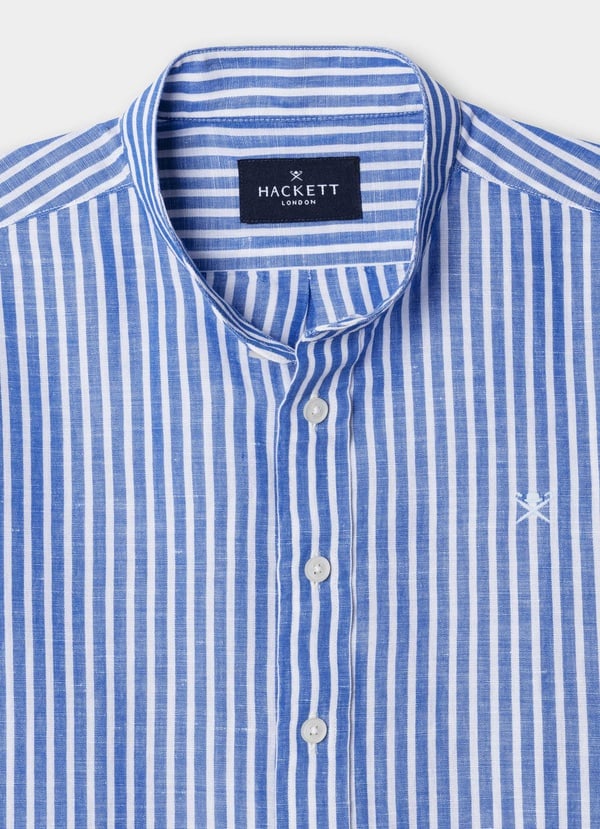 Classic Fit Band Collar Striped Shirt