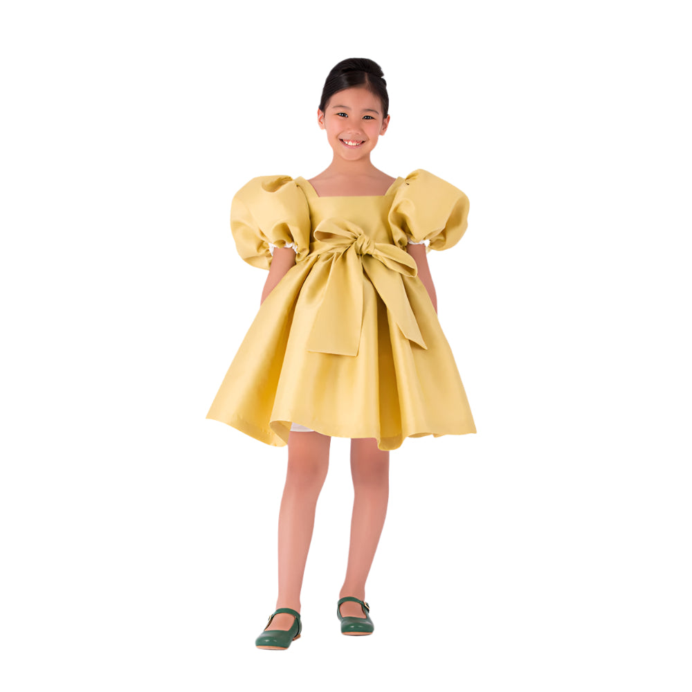 Balloon Sleeve Bow Dress