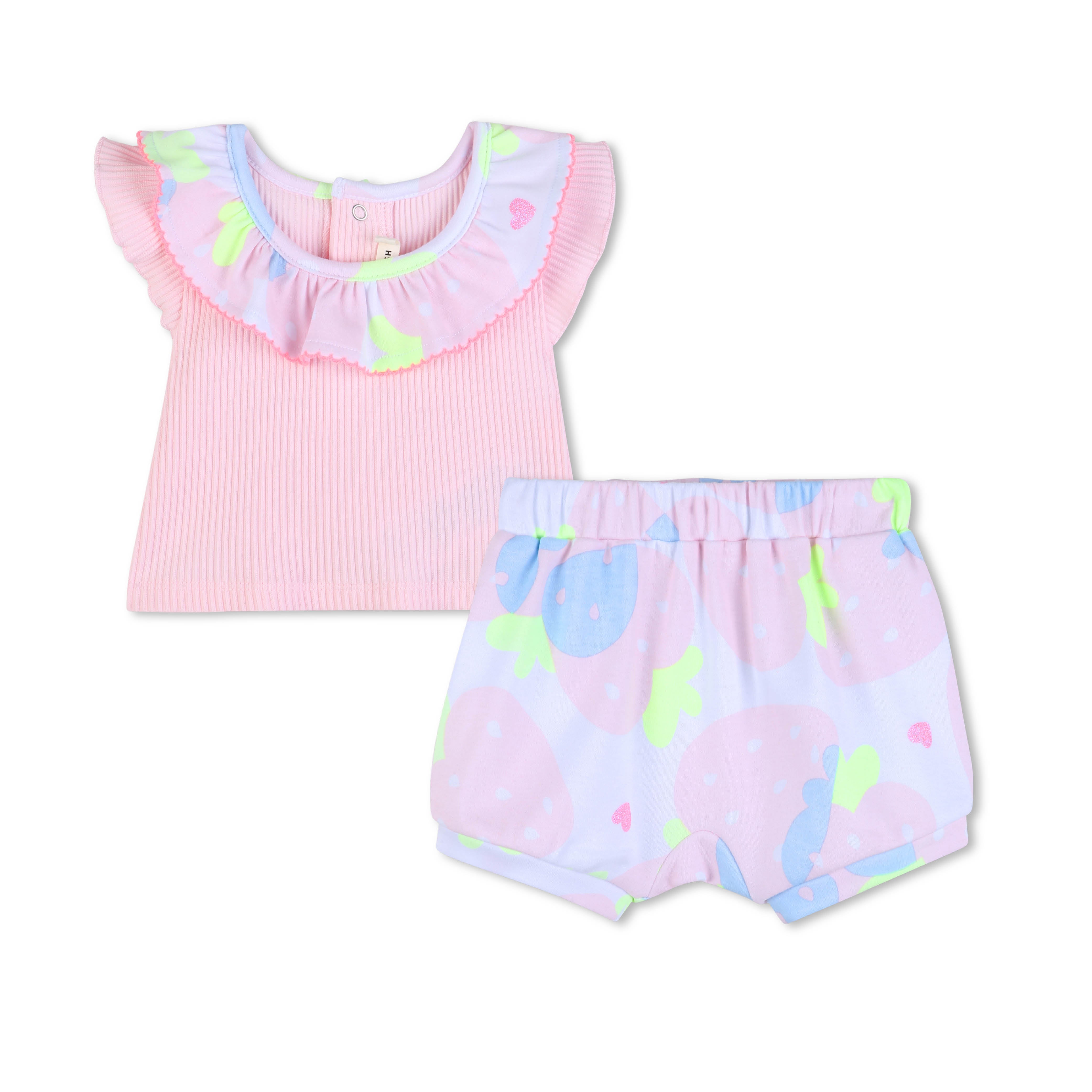 Ruffled Strawberry Shorts Set